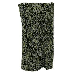 Michael Kors XL Extra Large Midi Skirt Green Ruched Zebra Slit Women EUC